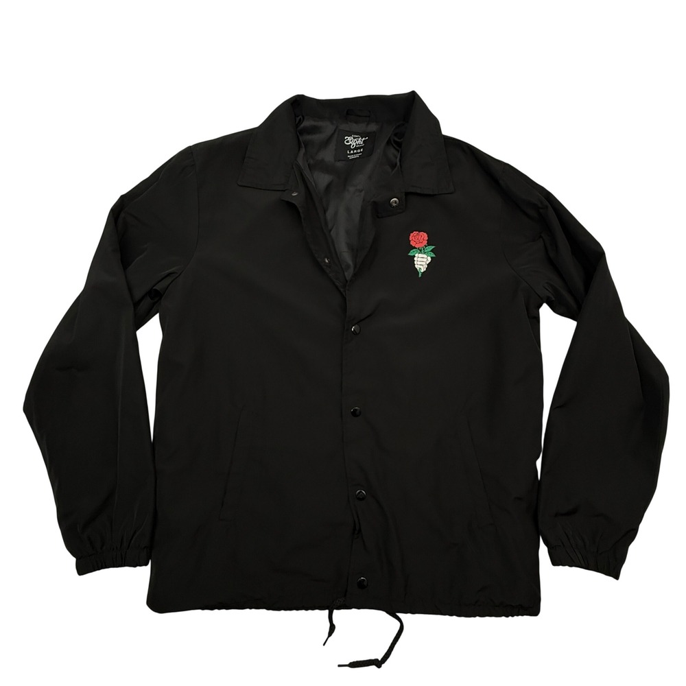 Eighty Eight Brand Jacket Mens Large Black‎ Skeleton Hand Rose Graphic Snap